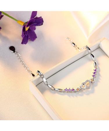 Women's Bracelet Exquisite Heart Bracelet Jewelry Crystal Bracelet Popular Fashion Jewelry Bracelet Personalized Birthstone Bracelet Natural Birthday Bracelet Purple - Buy Online on GoSupps.com