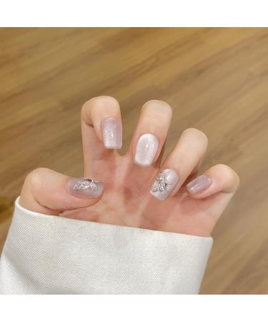 Nude cat eye hand-made nails long nails hand-made press-on nails gentle removable nail stickers(Purple Ultra short ladder S)