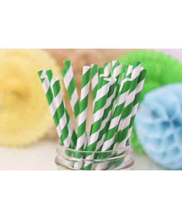 Just Artifacts Premium Green Striped Paper Straws - 100 Pack | Disposable Drinking Straws - Buy Online on GoSupps.com