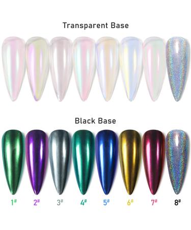 8 Jar Pearl Porl Powder Nail Kit - Chrome Ros gold Purple Holographic Glitter & 8 Brushes | Reflective Mirror Effect - Buy Online on GoSupps.com