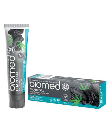 Biomed Triple Charcoal 98% Natural Whitening Toothpaste | Gum Care Bamboo Charcoal | Vegan SLES Free 100g Charcoal 100 g (Pack of 1)