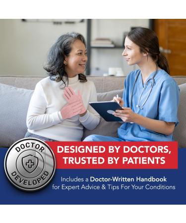 Doctor Developed Full Fingered Arthritis Compression Gloves (Pink) + Handbook for Joint Conditions, Raynauds & Carpal Tunnel | Size L - Buy Online on GoSupps.com