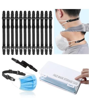 Mask Extenders/Ear Savers (12PCS) Mask Extender Strap, Straps for Back of Head, Ear Saver for Face Masks Holder, Ear Protectors Holders to Protect Ears, Clips for Behind Neck, Adults, Women, Men, Kids Black (12 Pcs)