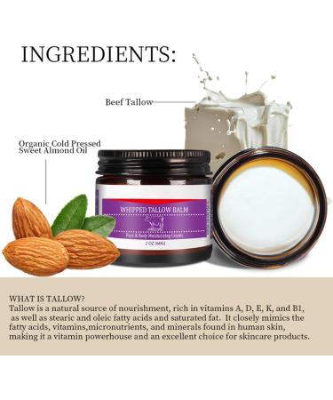 Tallow Face Cream - Moisturiser Face Women - Beef Tallow Face Moisturisers - Beef Tallow Skin Care - Deep Nourish Face Cream - 100% Organic Beef Tallow & Cold Pressed Sweet Almond Oil - Buy Online on GoSupps.com