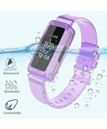 ESeekGo Kids Fitbit Ace 3/ Ace 2 Bands with Bumper Case - Clear Sport Rugged Bands for Fitbit Inspire/Luxe - Girls Boys Women - Pink Purple Green - Buy Online on GoSupps.com