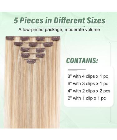 TESS Blonde Clip in Hair Extensions Real Human Hair - 14 Inch 60g Hair Extensions Clip in - 5 Pieces Clip in Hair Extensions - (Ash Blonde & Bleach Blonde) - Buy Online on GoSupps.com