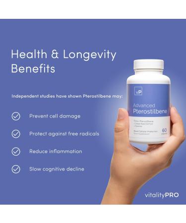 Premium Trans-Pterostilbene Supplement | 60 Capsules | Over 98% Purity | Third Party Tested | Vitality Pro - Buy Online on GoSupps.com