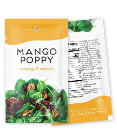 Hall & Perry Low Calorie, Low Fat, Keto Friendly Salad Dressing Packets - 10 Ready to Serve Pouches, 1 oz each - Mango Poppy