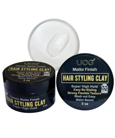 UOG Premium Hair Styling Clay - Unlimited Re-Styling Super High Hold Non-Greasy Anti-Dandruff Formula. Flexible Matte Finish for Men Natural Look Easy Wash 3 oz