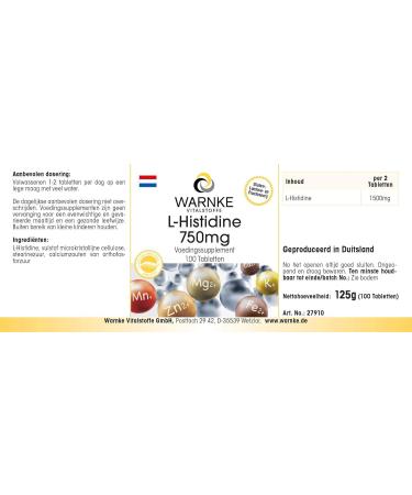 Histidine high dose - 750mg - vegan - 100 tablets - amino acid | Warnke Vitalstoffe - Quality from German pharmacies - Buy Online on GoSupps.com