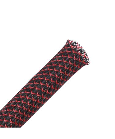 25ft - 3/4 inch PET Expandable Braided Sleeving BlackRed Alex Tech Braided Cable Sleeve 3/4