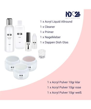 ND24 NAILDESIGN Acrylic Starter Set - 18-Piece Complete Studio Kit with Color Powder Liquid Brush Tips & Accessories for Perfect Acrylic Nails - Buy Online on GoSupps.com