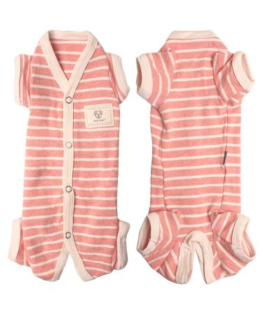 TONY HOBY Female/Male Pet Dog Pajamas Stripes 4 Legged Dog pjs Jumpsuit Soft Cotton Dog Clothes (L, Pink+White-Girls) L (Chest 18, Back 14) Pink+White-Girls