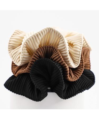 QIOKCKC 3Pcs Big Scrunchies for Thick Hair - Soft Satin Neutral Scrunchies for Women and Girls in Black, Coffee, Off - Buy Online on GoSupps.com