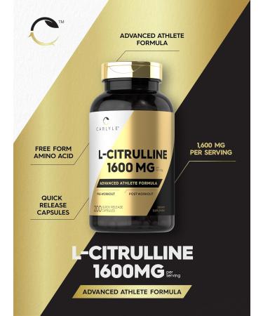 Carlyle L-Citrulline Capsules 1600mg | 200 Count | Non-GMO Gluten Free Supplement for Advanced Athletes - Buy Online on GoSupps.com