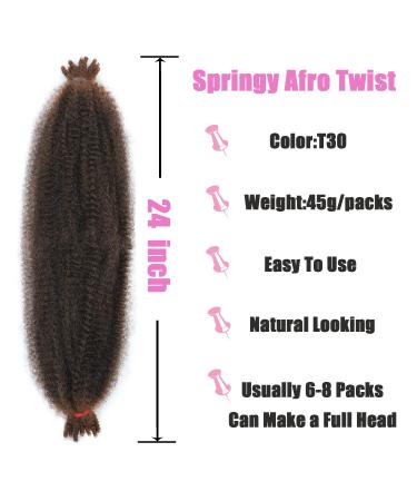 Buy LPARMJIT 24 Springy Afro Twist Hair - 8 Packs Pre-Fluffed Kinky Marley Extensions | Soft Butterflying Style | International Shipping Available - Buy Online on GoSupps.com