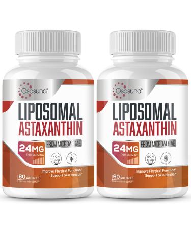Astaxanthin 24 MG, Liposomal Astaxanthin Supplements for Maximum Absorption, Non-GMO Powerful Antioxidant Supplement for Eye, Skin, and Joint Health - 120 Softgels 60 Count (Pack of 2)