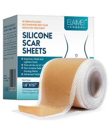 Scar Away Silicone Scar Sheets(1.8"x157"-4M) Medical Grade Silicone Scar Tape Silicone Strips for Scar Healing Painless Scar Removal Tape for All Surgical Incisions C-Section Burn Keloid Acne 1.8"x157"-4M 1.8"x157"-4m Tape Roll