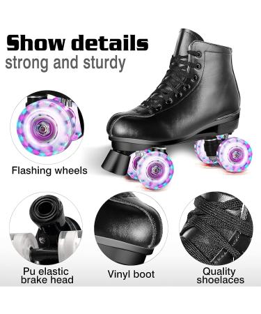 Perzcare High-top PU Leather Roller Skates for Women & Men - Black (Size 41) - Buy Online on GoSupps.com