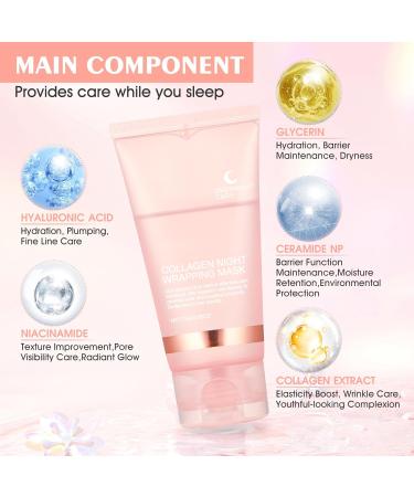 Allony Collagen Night Wrapping Mask Collagen Peel Off Face Masks Overnight Collagen Face Mask Firming and Lifting Moisturizing and Moisturizing Suitable for All Skin Types(75g) - Buy Online on GoSupps.com