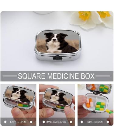 Border Collie Print Pill Box | 2 Compartment Metal Pill Organizer | Portable & Decorative Medicine Case for Pocket or Purse - Buy Online on GoSupps.com