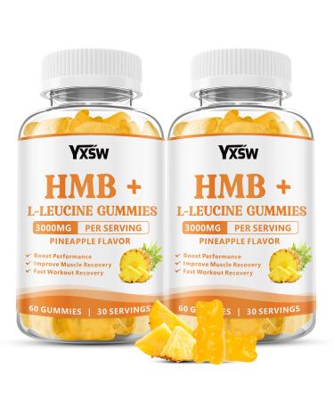 HMB and L-leucine Gummies 3000mg HMB and Leucine Amino Acid Supplements for Muscle Growth Muscle Recovery and Workout Recovery for Men & Women Sugar-Free Pineapple Flavor 120 Count 120 Count (Pack of 1)