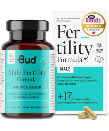 Bud Male Fertility Supplement | Natural Fertility Vitamins for Men | Maca + Zinc Selenium & L-carnitine for Sperm Quality & Male Reproductive Health | 60 Capsules - Made in UK
