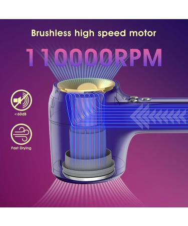 Professional Ionic Hair Dryer - 110 000 RPM Brushless Motor Low Noise Anti-Frizz | Fast Drying with 2 Magnetic Nozzles - Perfect for Home & Salon - Purple - Buy Online on GoSupps.com