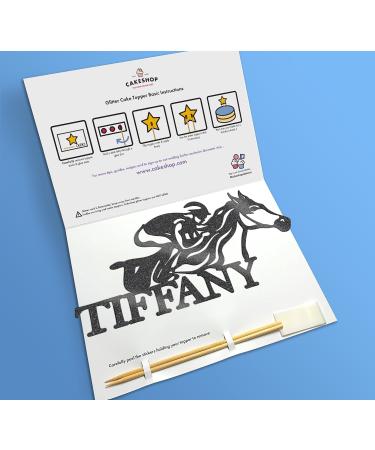 Cakeshop Cake Decoration Pack | Horse Racing Theme Premium Double Sided Glitter Card Cake Topper Sign & 25g Party Pack of Cake Sugar Sprinkles | Custom Name Cake Decorations (Black) Prime Glitter Card: Black - Buy Online on GoSupps.com