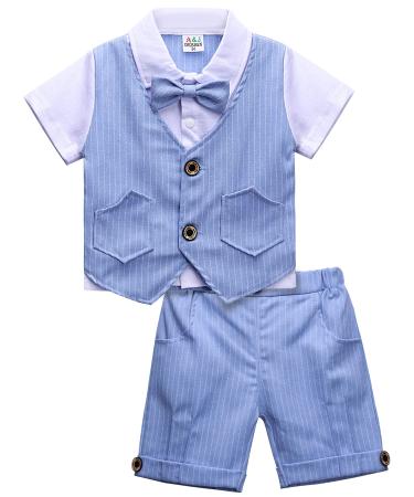 mintgreen Two-Piece Baby Boys Gentleman Suit Infant Outfit Sets Short Sleeve with Pants 0-5 Years 3-4 Years Light Blue