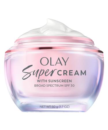 Olay Super Cream with Sunscreen SPF 30 Lightweight Face Moisturizer with Sun Protection 5-in-1 Skin Care Benefits - Hydrating Brightening Firming - Niacinamide Vitamin C Collagen Peptide 1.7 oz Floral and Ginger 1.7