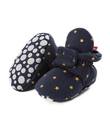 TMEOG Baby Booties Slippers Infant Boots Newborn First Walking Shoes Baby Winter Sock Crib Shoes for Boys Girls 0-18Months 6-12 Months E Dark Blue Star