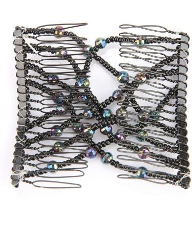 Salmue Hair Combs with Elastic by HairZing - Double Comb for Thick Hair - Magic Easy Beads - Stretchy Hairpin for Women & Girls - Black - Buy Online on GoSupps.com