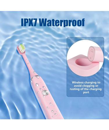 Power Sonic Electric Toothbrush with 6 Brush Heads | 5 Modes, 40,000 VPM Motor | Wireless Quick Charge | Rechargeable Toothbrush for Adults | Travel-Friendly (Pink) - Buy Online on GoSupps.com