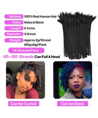 Dula 6-24 Inch Dreadlock Extensions | 100% Real Human Hair | 10 Strands | Permanent Locs for Men/Women | Can Be Dyed | Natural Black (8 Inch) - Buy Online on GoSupps.com