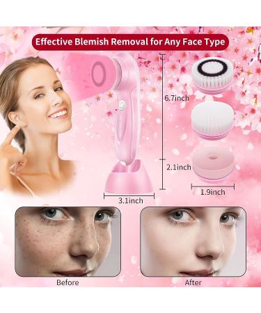 Electric Facial Cleansing Brush | USB Rechargeable Exfoliator for Women | IPX-7 Waterproof Cleanser with 3 Brush Heads - Pink - Buy Online on GoSupps.com