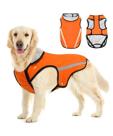 Slowton dog jacket winter soft flannel dog coat winter adjustable neck and breast size pet vest with reflective stripes waterproof windproof dog coat keep warm l orange