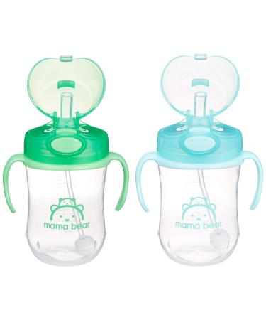 Amazon Brand - Mama Bear Weighted Straw Sippy Cup Pack of 2 Blue/Green