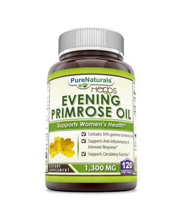 Pure Naturals Evening Primrose Oil 1300 Mg, 120 Softgels, Contains 10% Gamma, Linolenic Acid, Supports Anti- Inflammation and Balances Immune Response, Supports Circulatory Function