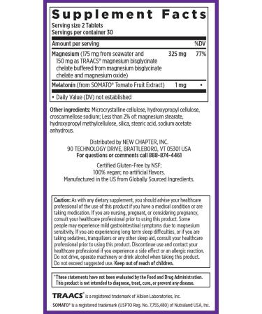New Chapter Magnesium + Plant-Based Melatonin Supplement with 2.5X Better Absorption Magnesium Glycinate & Non-GMO Melatonin 1 mg from Tomato Sleep Aid & Muscle Relaxation* - 60 Tablets - Buy Online on GoSupps.com