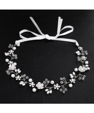 HJYHYN Crystal Pearl Bridal Headband - Bohemian Leaf Hair Vine Flower Wedding Accessories (Silver) - Buy Online on GoSupps.com