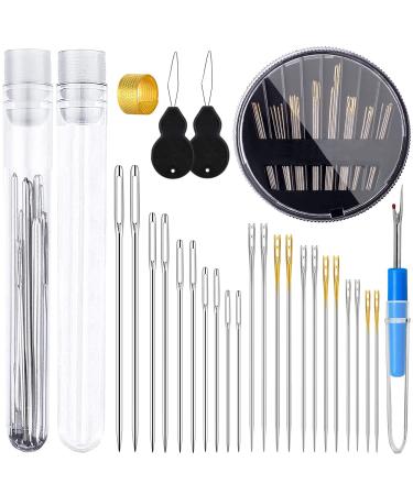 83 Pcs Sewing Needles  3 Styles 14 Size Assorted Needles for Sewing  Sharp Sewing Needles Large Eye  Easy Self Threading Needles for Handsewing Art Crafts with 2 Threaders and Stitch Remover Thimble Clear Storage Tube