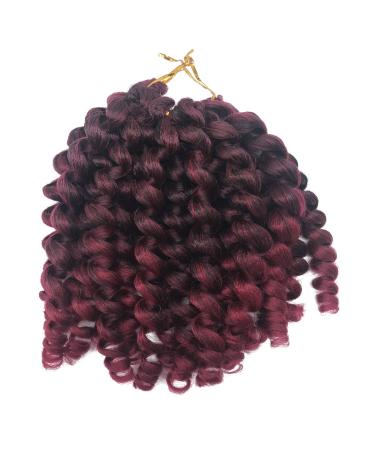 Coolbers 6 Packs 8 inches Jumpy Magic Locking hair synthetic crochet braids hair extensions ombre red jamaican bounce curl crochet hair (6 packs 1b / castle) 6 packs #1b / castle