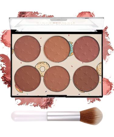 6 Colors Blush Palette with Brush Face Blush Palette Matte & Shimmer Powder Blush Smooth & Silky Skin Tone Enhancing Face Blush Palette for Glam Makeup Look Contour and Highlighter Palette Blush-Set B
