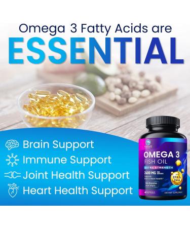 Omega 3 Fish Oil 2400mg - Triple Strength Sustainably Sourced Omega-3 EPA & DHA Supplement Softgels - Purified Formula EPA & DHA Fish Oil Fatty Acids Supplements - Bottled in USA - 60 Softgels 60 Count (Pack of 1) - Buy Online on GoSupps.com