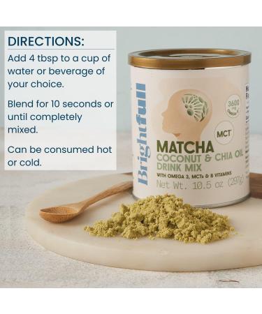 BRIGHTFULL Matcha Coconut & Chia Oil Nutrient Blend Drink Mix | Omega 3, MCTs, B Vitamins | Cognitive Function & Memory Support | 10.5oz Jar - Buy Online on GoSupps.com