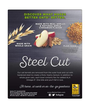 Better Oats Steel Cut Instant Oatmeal with Flax Seeds, Apples & Cinnamon - 6 Pack (12.3 oz) - Buy Online on GoSupps.com