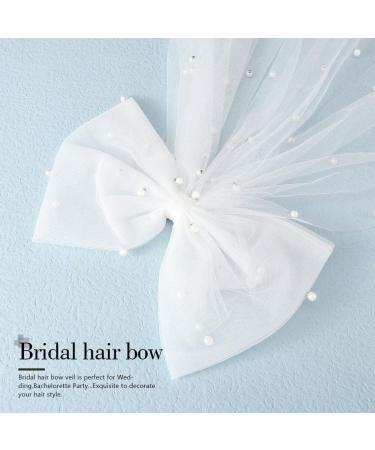 Vakkery Bride Pearl Bow Hair Clip Long Tulle Hair Bow Veil Wedding Bachelorette Party Decoration Bridal Shower Headpiece Hair Accessories for Women and Girls - Buy Online on GoSupps.com