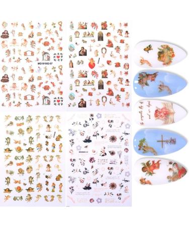 Angel Nail Stickers - 3D Self-Adhesive Baby Angels & Baroque Flower Decals for Women - Valentine's Day Nail Decorations (4 Sheets) - Buy Online on GoSupps.com