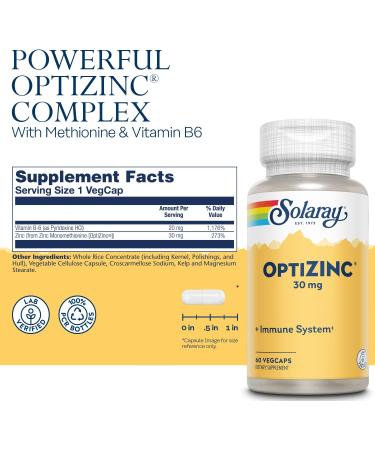 Solaray OptiZinc 30 mg - 60 VegCaps | Premium Zinc Supplement for Immune Support - Buy Online on GoSupps.com